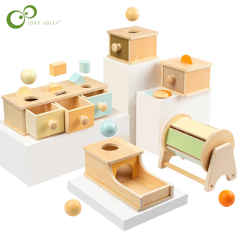  object permanence box hammer box macaron wooden toys coin ball textile drum drawer box thumb200