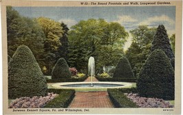Round Fountain, Longwood Gardens, Pennsylvania, Delaware, vintage postcard 1953 - £9.43 GBP