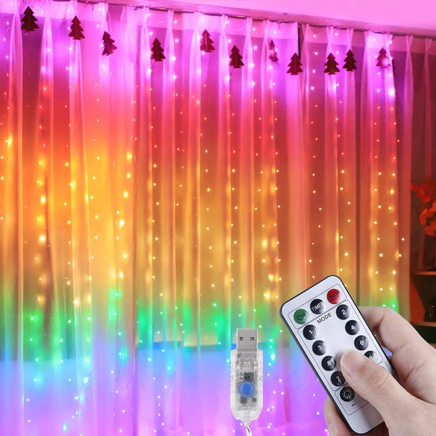 Curtain Lights LED String Lights USB Remote 8 Modes Gar for Navidad 2022 Christm - £62.49 GBP