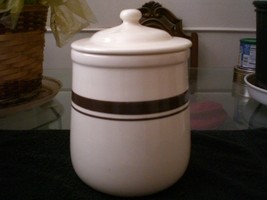 Vintage 1974 McCoy Cookie Jar White w/ Brown Stripe  - £19.75 GBP