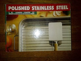 Polished Stainless Steel 3 pc LASAGNA / ROASTER SET pan spatula wire roa... - $59.99