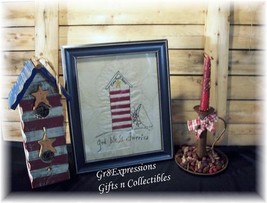 P Ri Mi Ti Ve Framed Stitchery Birdhouse&quot;God Bless America&quot; - £14.81 GBP