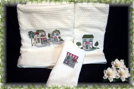 ~3 Pc Victorian Flower Shop Embroidered Bath Towel Set~ - £19.53 GBP