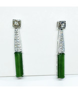Natural Untreated Burmese Type A Rectangle Jade Earrings &amp; Authenticatio... - $1,964.00