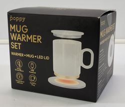 *D) XO Poppy White Ceramic Mug Warmer Set USB Power - $14.84