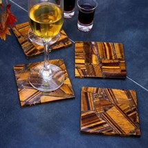 Coaster Plate 6 handmade Tiger Eye Tiger Eye Stone Marble Coaster Cup Ho... - £74.78 GBP