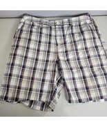 Croft and Barrow Mens Shorts 34 Plaid Flat Front Bermuda Chinos Pockets - $13.99