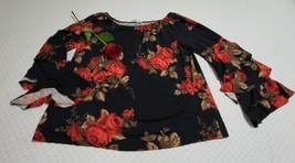 Vine &amp; Love Top Womens Medium Shirt Floral Pattern Casual Sz M - £10.27 GBP