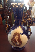 Antique Victoria Porcelain Vase Schmidt &amp; Co (Bohemia) Cobalt Porcelain Portrait - £66.10 GBP