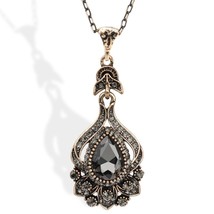 Luxury Gray Crystal Bridal Necklace For Women Antique Gold Color Beach Party Pen - £6.66 GBP