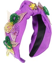 Mardi Gras Headband Beaded Sequin Filigree Leaf Embellished Knontted Wid... - $29.95