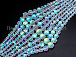 Matte Rainbow Manmade Moonstone Graduated Strand, 6mm-16mm Round Matte W... - £12.10 GBP