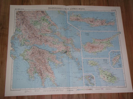 1956 Vintage Map Of Southern Greece Pelopponese Crete / Cyprus / Malta Gozo - £24.45 GBP