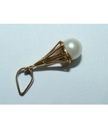 Elegant Art Deco Design 18K Yellow Gold Pendant Set w/Round Pearl L 1.8 ... - $2,832.36 MXN