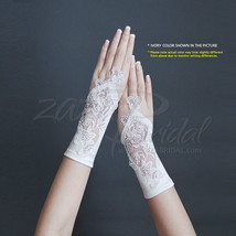 Satin Fingerless Gloves with a Floral Embroidery Lace, Sequins and Beaded Pearls - £14.22 GBP