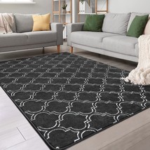 Chicrug Shag Geometric Modern Area Rug For Bedroom, 4X6 Foot, Dark Grey/White. - £36.08 GBP