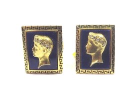 14k Yellow Gold Vintage Greek Key Roman Figure Cufflinks With Diamonds And Lapis - £951.78 GBP