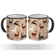 Gingham Deers : Gift Mug Christmas New Year Pattern Fabric Decor Animal Snowflak - $15.90+