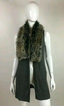 Splendid Gray Faux Fur Collar Sleeveless Long Vest Wool Blend Sweater SZ... - $34.64