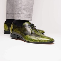 Anzio Genuine Alligator and Calfskin Dress Derby Shoes Rustic Green image 5