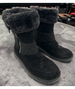 guess alona black quilted faux suede fur pull on boots women s 8M zipper... - $472.23 MXN