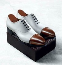 Stilvolle weiße und braune Lederschnürschuhe für Herren von Hand gefertigt - £113.88 GBP