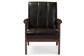 Ghina Dark Brown Faux Leather Wooden Lounge Chair - $227.00