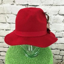 Claire&#39;s Womens Sz M-L Hat Red 100% Wool Belted Retro Church Floppy Derby - £11.86 GBP