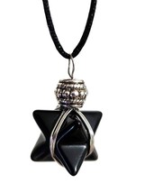 Obsidian Merkaba Scrying Necklace Bead Protection Pendant Cord Geometry Gemstone - £6.83 GBP