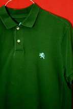 EXPRESS Classic Polo Golf Men&#39;s L Forest Green Shirt Embroidered Lion Aqua - £11.76 GBP