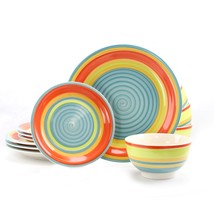 Gibson Home 12 Piece Stoneware Dinnerware Set in Rainbow Swirl - £61.02 GBP