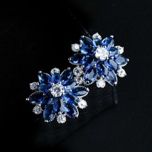 4.50Ct Marquesita Imitación Zafiro Azul&amp;Diamante Aretes 14k Oro Blanco Chapado - £83.96 GBP