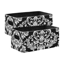 Baroque Damask Foldable Storage Bin Basket Set [2-Pack] Black White Floral Elega - $40.99