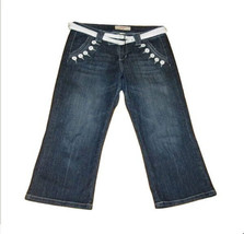 Candies Jeans Crop Belted Dark Blue Denim Cotton Blend Capri Juniors Size 7 - £8.67 GBP