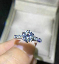 White Moissanite 2.10Ct Round Cut 14k White Gold Over Engagement Ring in Size 5 - £103.75 GBP