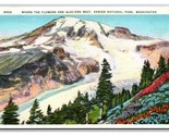 Flowers and Glacier Mount Rainier National Park Washington WA Linen Post... - $3.39