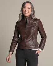 Leather Jacket Women Brown Biker Motorcycle Pure Lambskin Size XS S M L XL XXL - £113.83 GBP