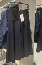 ZARA BNWT 2025. NAVY BLUE COTTON MIDI SKIRT CUMMERBUND GOLD BUTTON. 2559... - $108.75