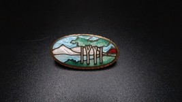 Antique Victorian Enamel Landscape Mountain Trees Pin Brooch 2.9cm  BB3 - $81.63