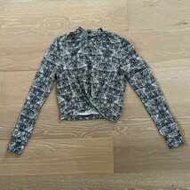 BuffBunny Knotty &amp; Nice Crop Top Hustle Print Black White Long Sleeves S... - $33.74