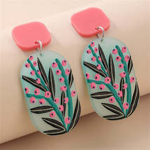 Green &amp; Pink Flower Card Drop Earrings - £11.18 GBP
