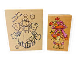 Patchwork Angel and Country Flowers Girl Rubber Stamp - 2 Piece Bundle Vintage - £9.88 GBP