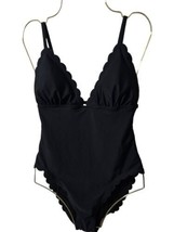 J. Crew Factory 6 Black Womans Swimsuit  Scalloped One Piece Stretch NEW - $35.09