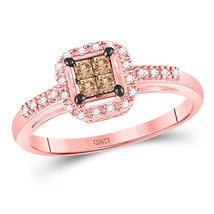 10kt Rose Gold Princess Brown Color Enhanced Diamond Fashion Ring 1/4 Ctw - £265.88 GBP