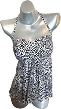 Merona Tankini Swimsuit Top Black White Size Small Halter Mesh Flutter Womens - £10.90 GBP