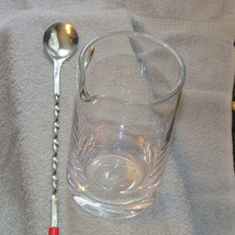 clear glass drink pitcher 6&quot; tall 3.5&quot; diameter w/12&quot; long metal spoon  ... - £11.86 GBP
