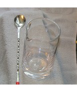 clear glass drink pitcher 6&quot; tall 3.5&quot; diameter w/12&quot; long metal spoon  ... - £11.83 GBP