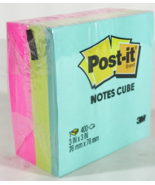Post-it STICKY NOTES CUBE 400 sheets, 3&quot; x 3&quot; Aqua/Lime Green/ Pink 2027... - $5.69