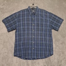 Canyon Guide Mens Camp Shirt XL Blue White Yellow Plaid Button Up Short Sleeve - £15.24 GBP