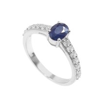 925 Argent Bleu Bague Saphir 5x7 MM Ovale 1.1 CT Saphir Bleu Promesse Bague - £29.40 GBP